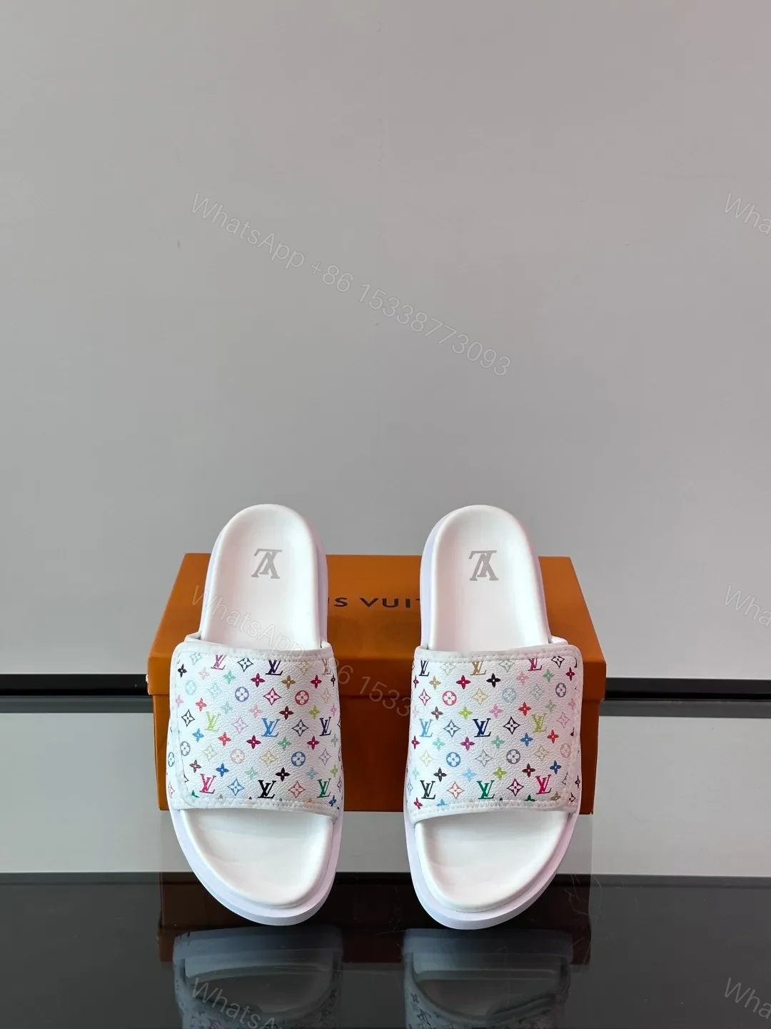 View 6 of LV Men White Patterned Leather Slides