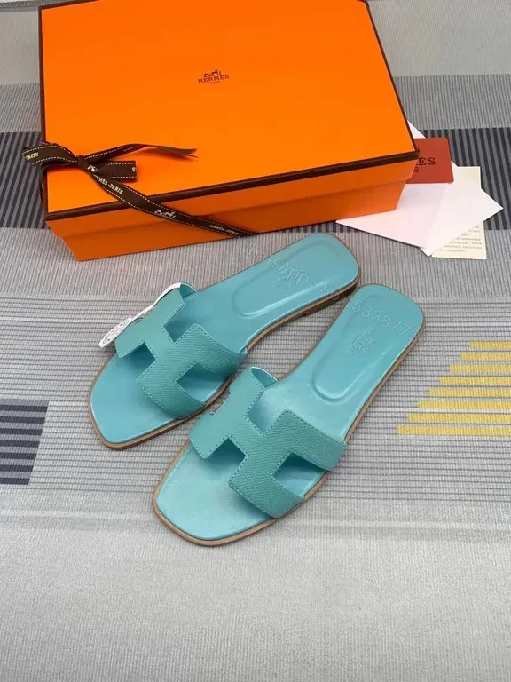 View 2 of Turquoise Hermes Oran Sandals: Luxe H-Strap Comfort