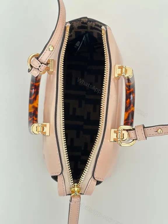 View 8 of Soft Pink Leather Satchel: Tortoiseshell Handles, FENDI-inspired Luxe
