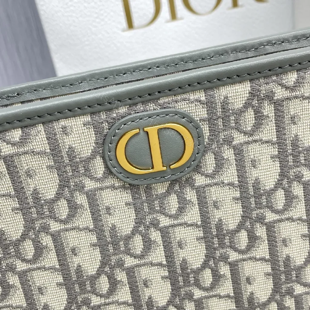 View 9 of Structured Monogram Wallet — Signature Pattern, Gold Hardware, Zippered Clutch