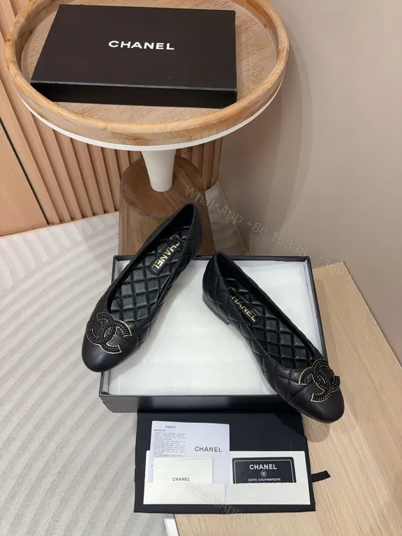 View 8 of Chanel-Style Quilted Leather Ballet Flats â€“ Interlocking Emblem