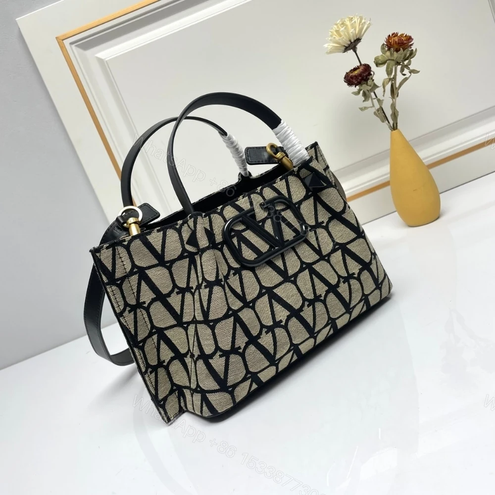 View 3 of VALENTINO GARAVANI MEDIUM TOILE ICONOGRAPHE HANDBAG BLACK 25CM