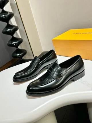 Prada black brushed leather penny loafers — view 1