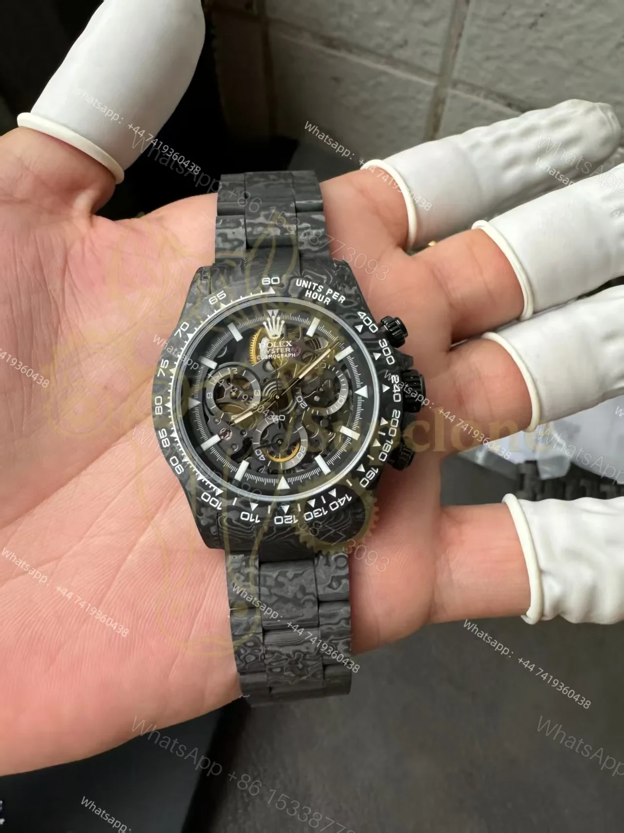 View 3 of Rolex Super Clone Carbon Fiber Daytona Skeleton Black & White Bezel Carbon Bracelet