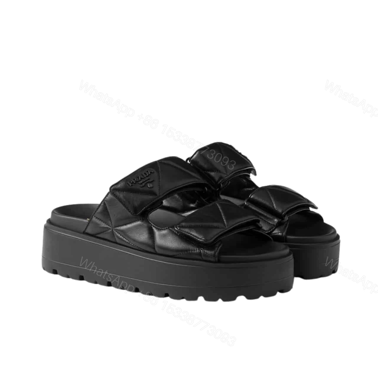 PRADA QUILTED PLATFORM SANDALS BLACK — view 1