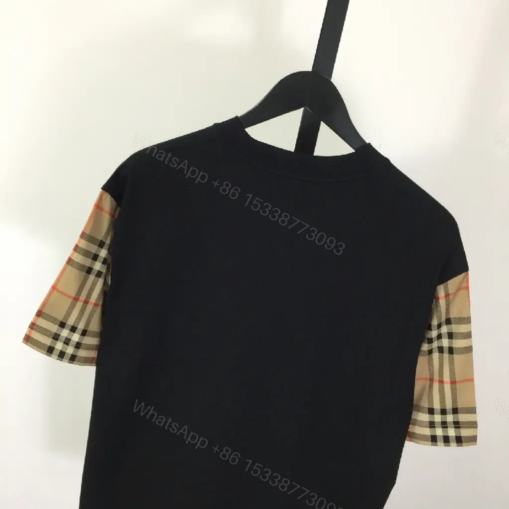 View 3 of Black Black Tee with Plaid Sleeves – Modern Minimalist Upgrade