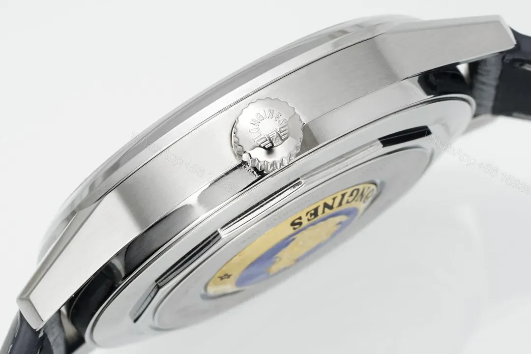 View 7 of Longines Classic Flagship Moonphase Watch Silver Dial Black Leather Strap