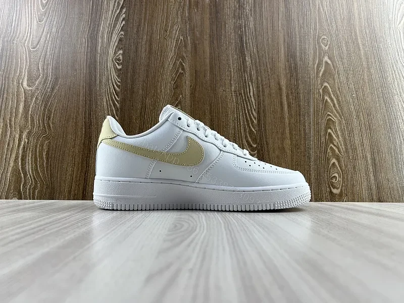 View 3 of White-White Gold Nike-Inspired Low-Top: Luxe Matte Leather Sneakers