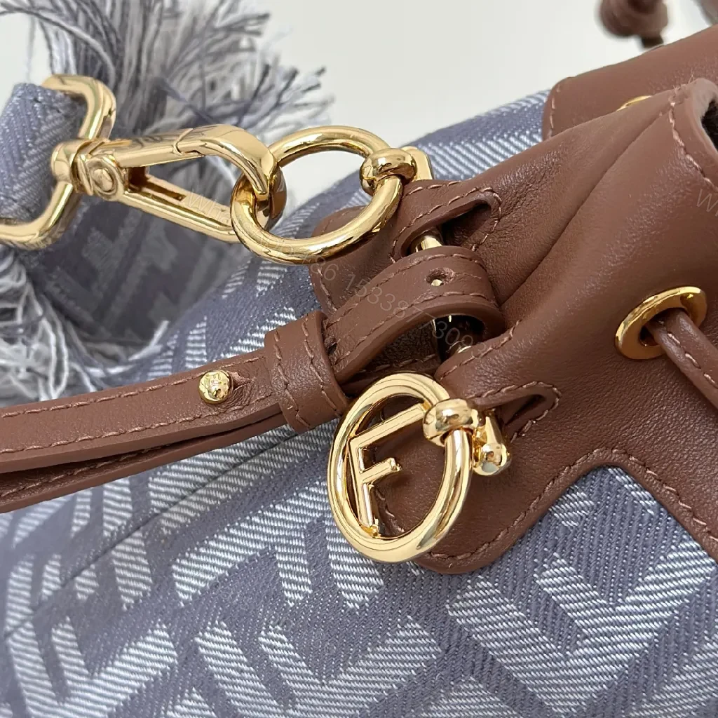 View 7 of Chic Canvas Bucket Bag with Leather Trim & Fringe Detail