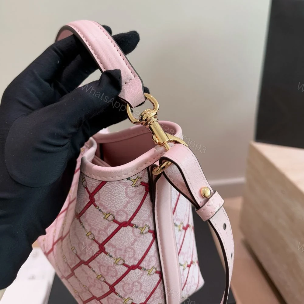 View 4 of Gucci GG Emblem Small Bucket Bag Pink And Red 20Cm 815118 FAFF1 8649