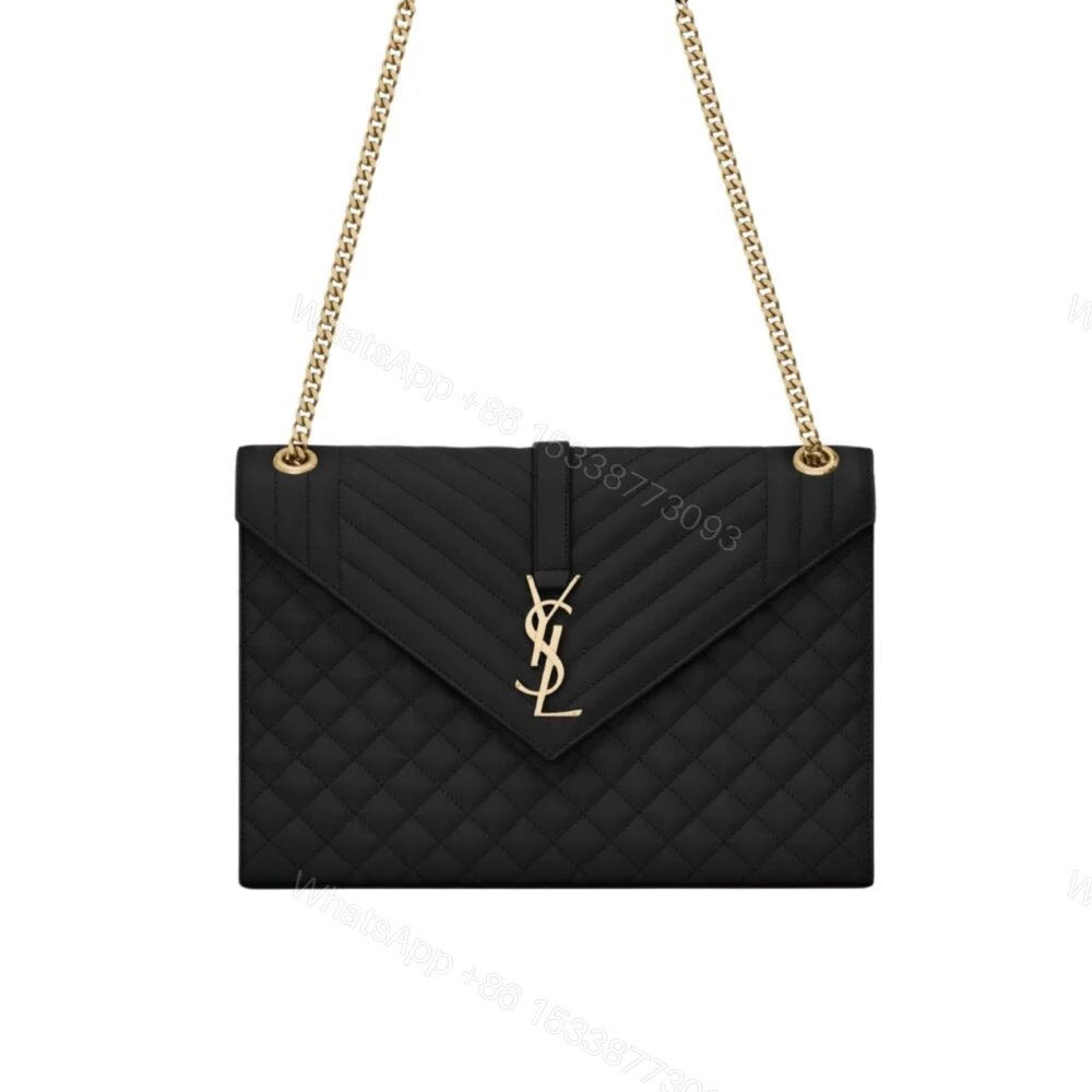 Saint Laurent Envelope Large In Quilted Grain De Poudre Embossed Black Gold 31Cm 600166BOW911000 — view 1