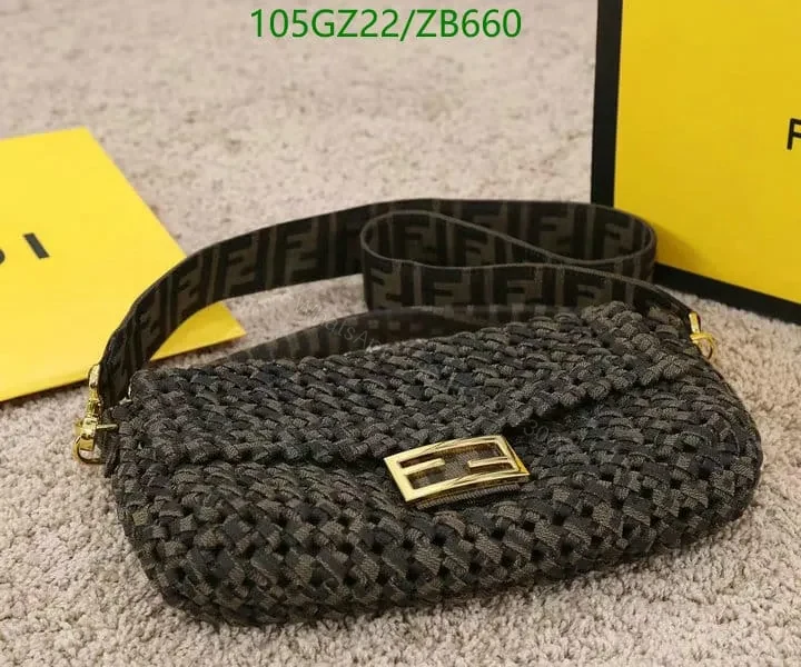 View 2 of Fendi Lookalike Baguette Bag in Coffee Fabric Interlace LZ69295