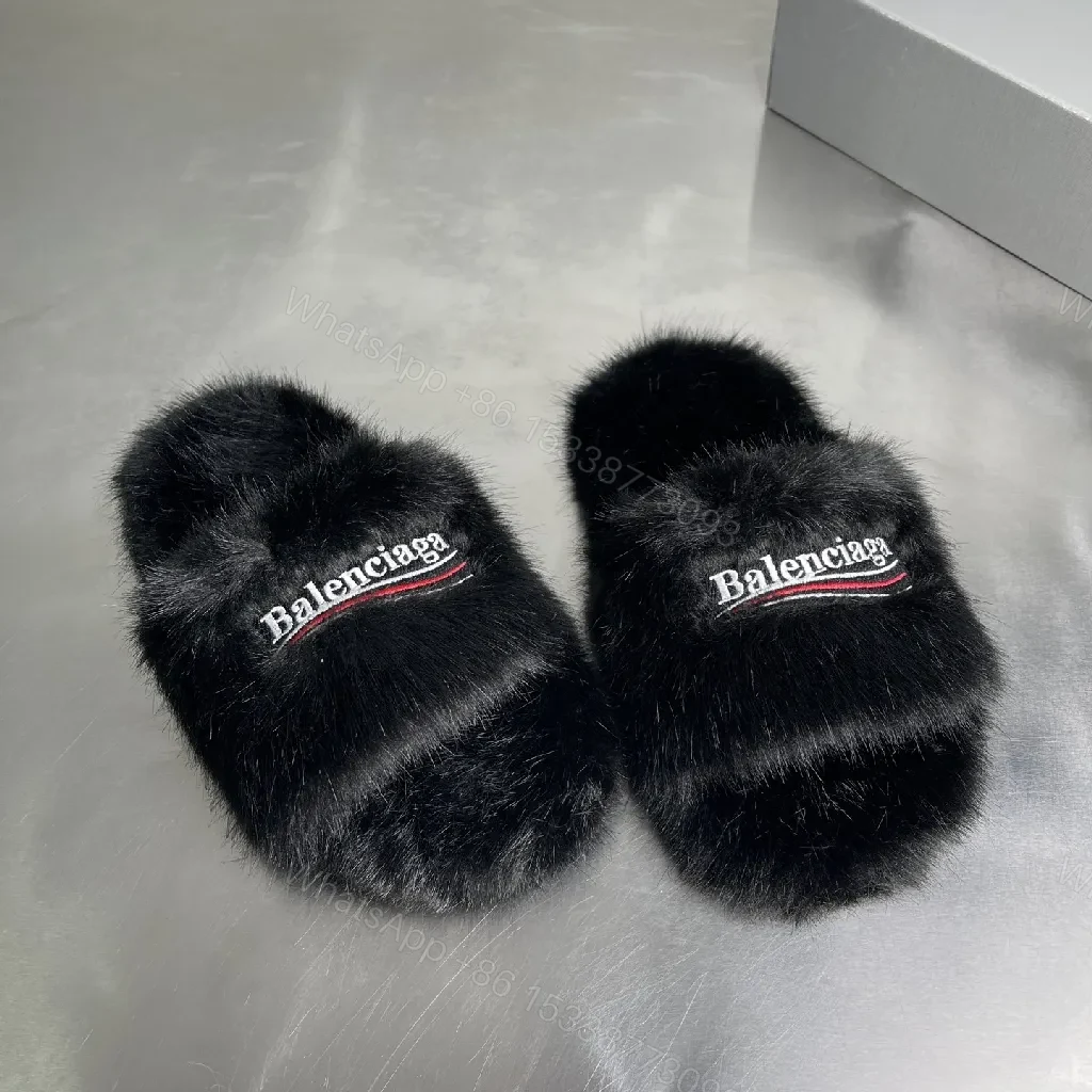 View 5 of Cozy Faux Fur Slippers – Luxury Embroidery, Open Slip-On Comfort