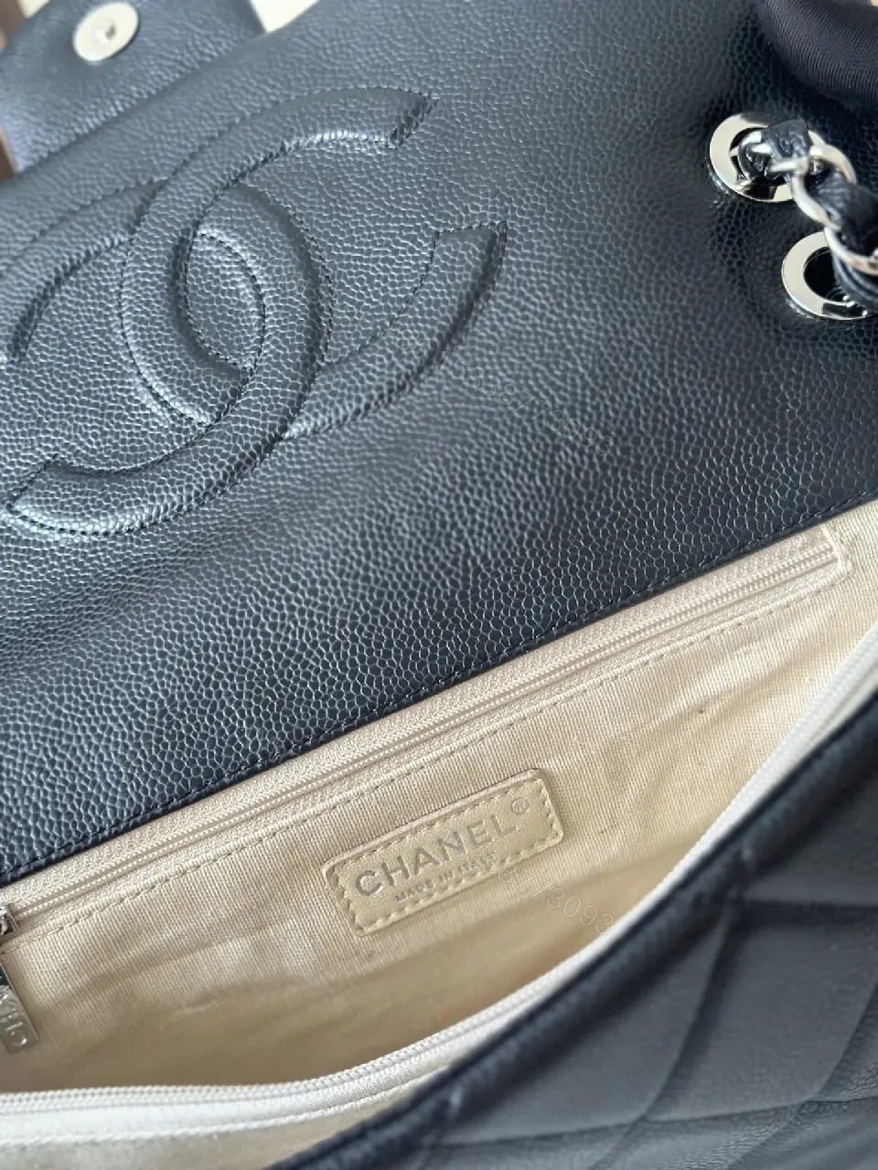 View 7 of Quilted Black Leather Satchel with Silver Chain