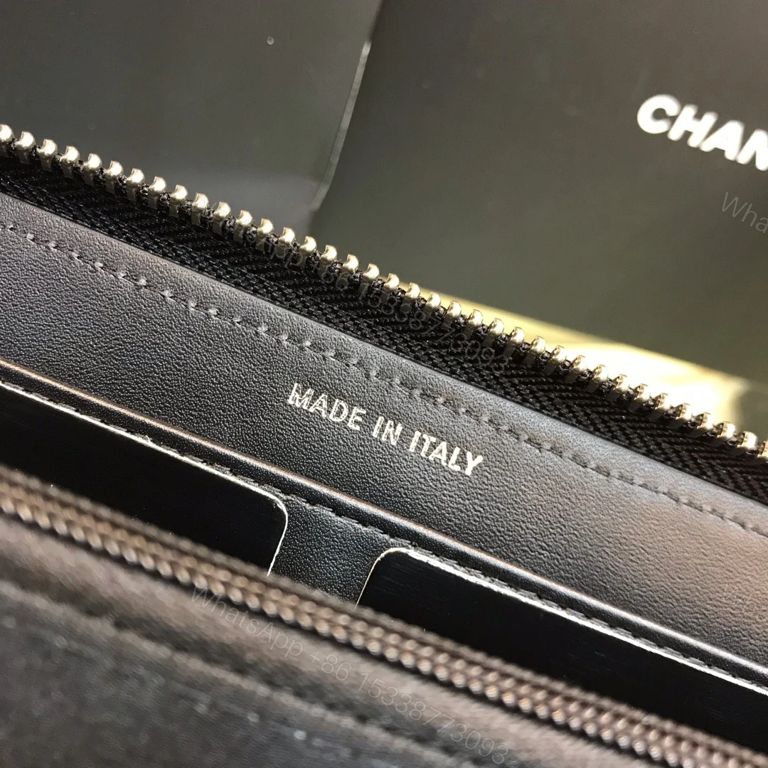 View 7 of Chanel Wallet Like Auth Black Grained Leather Silver Lock 19x10cm