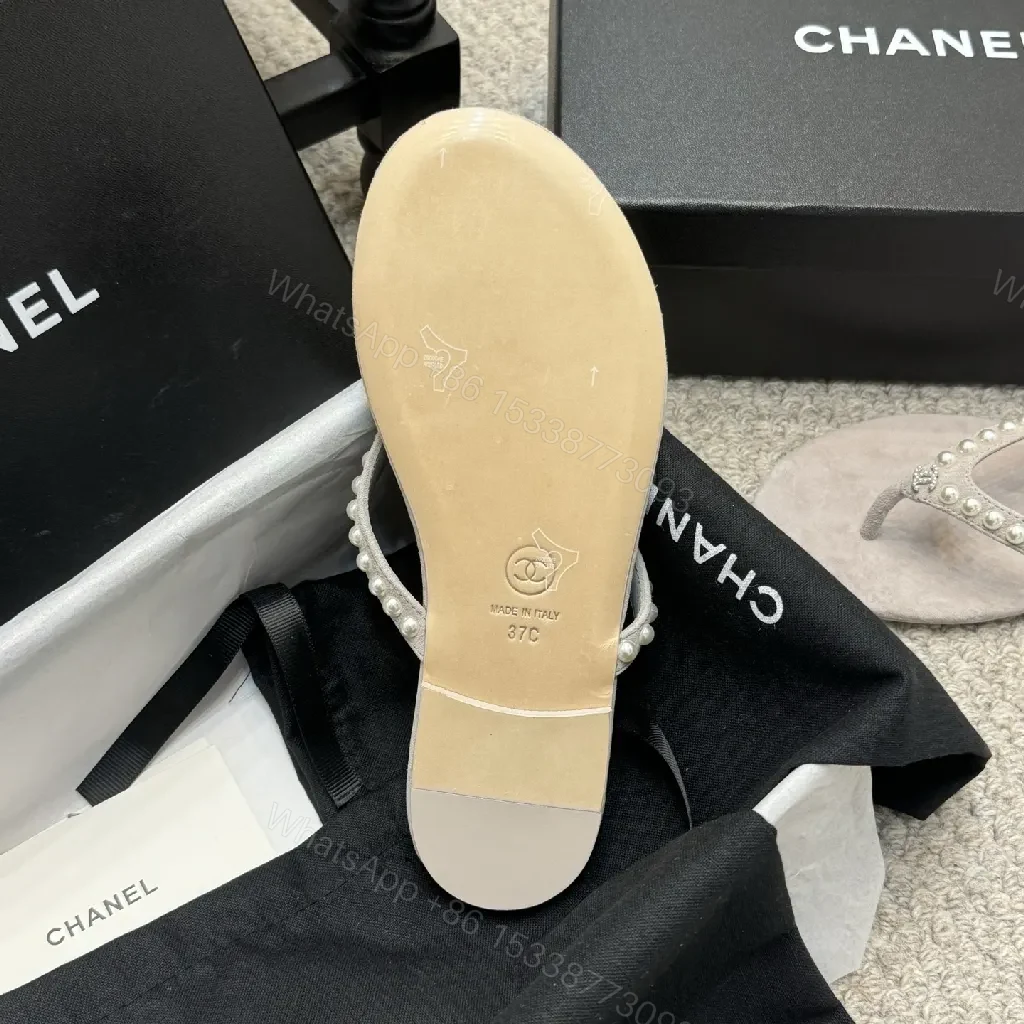 View 3 of Pearl-Embellished Suede-Texture Flip-Flops: Luxe Charm Sandals