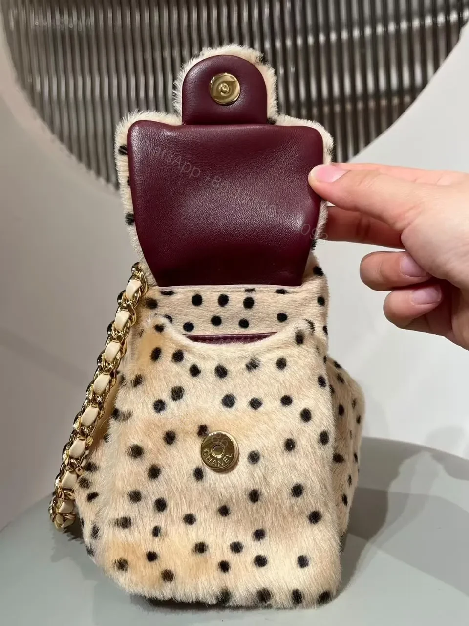 View 9 of Chanel Pony Hair Mini Chanel 25 Handbag Beige Black