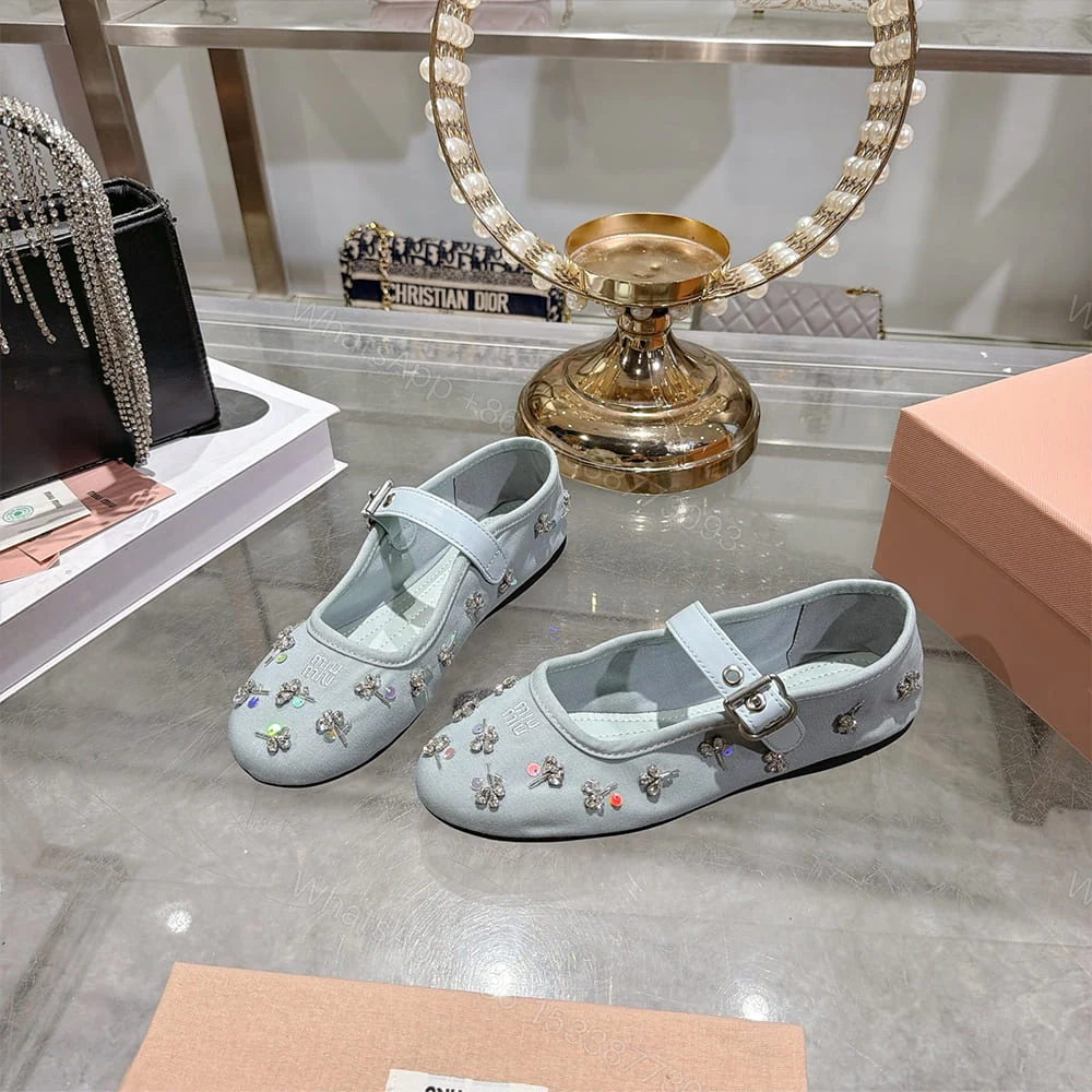 View 2 of MIUMIU Embroidered drill ballerinas 645146