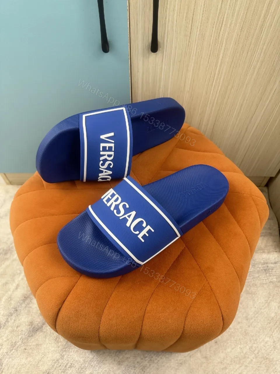 View 4 of Bold Blue Logo Slides: Lux, Cushioned, Quick-Dry Slip-On
