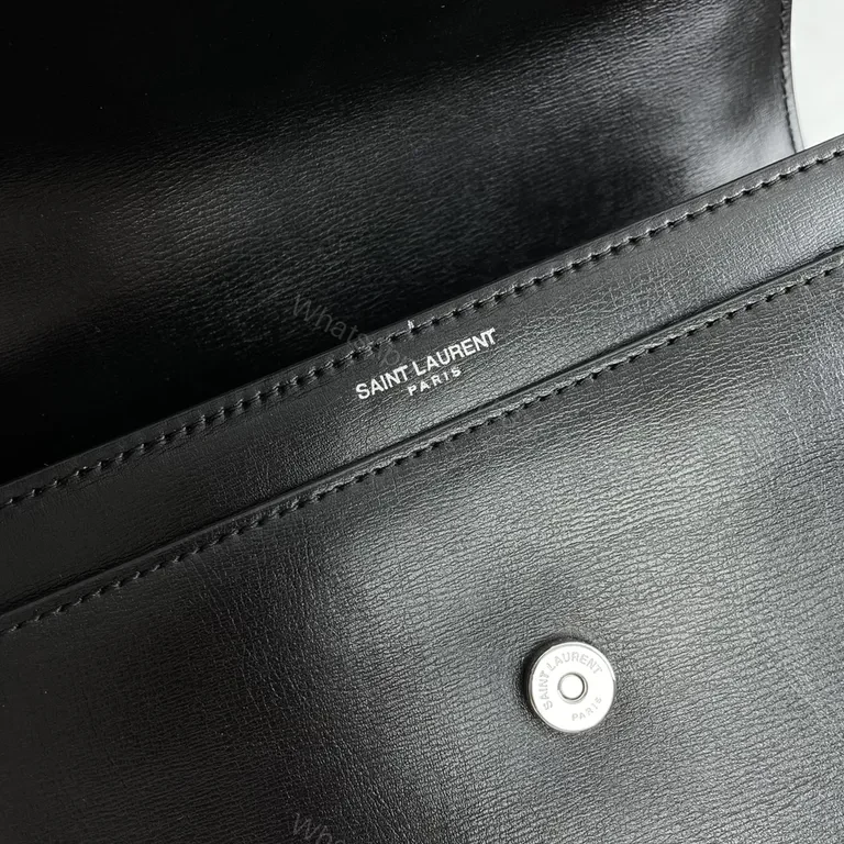 View 2 of Compact Black Leather Crossbody with YSL Monogram Crossbody Bag
