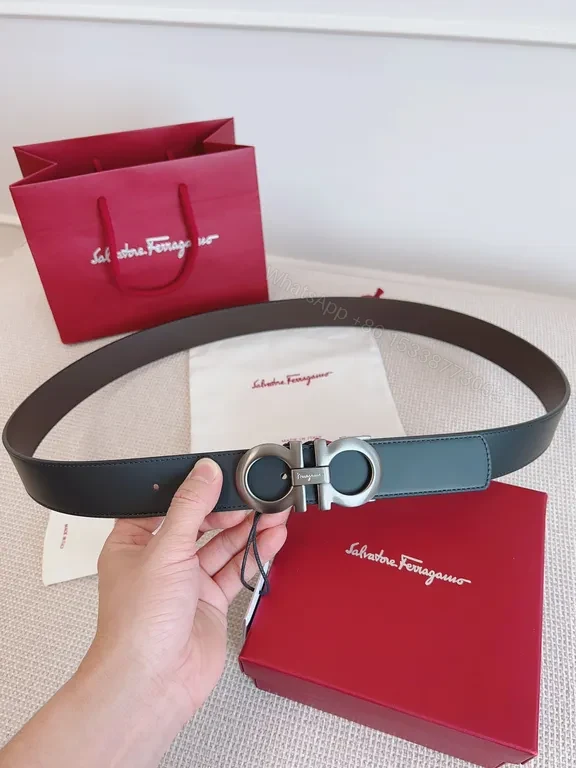 View 8 of Structured Leather Belt with Signature Ferragamo Hardware