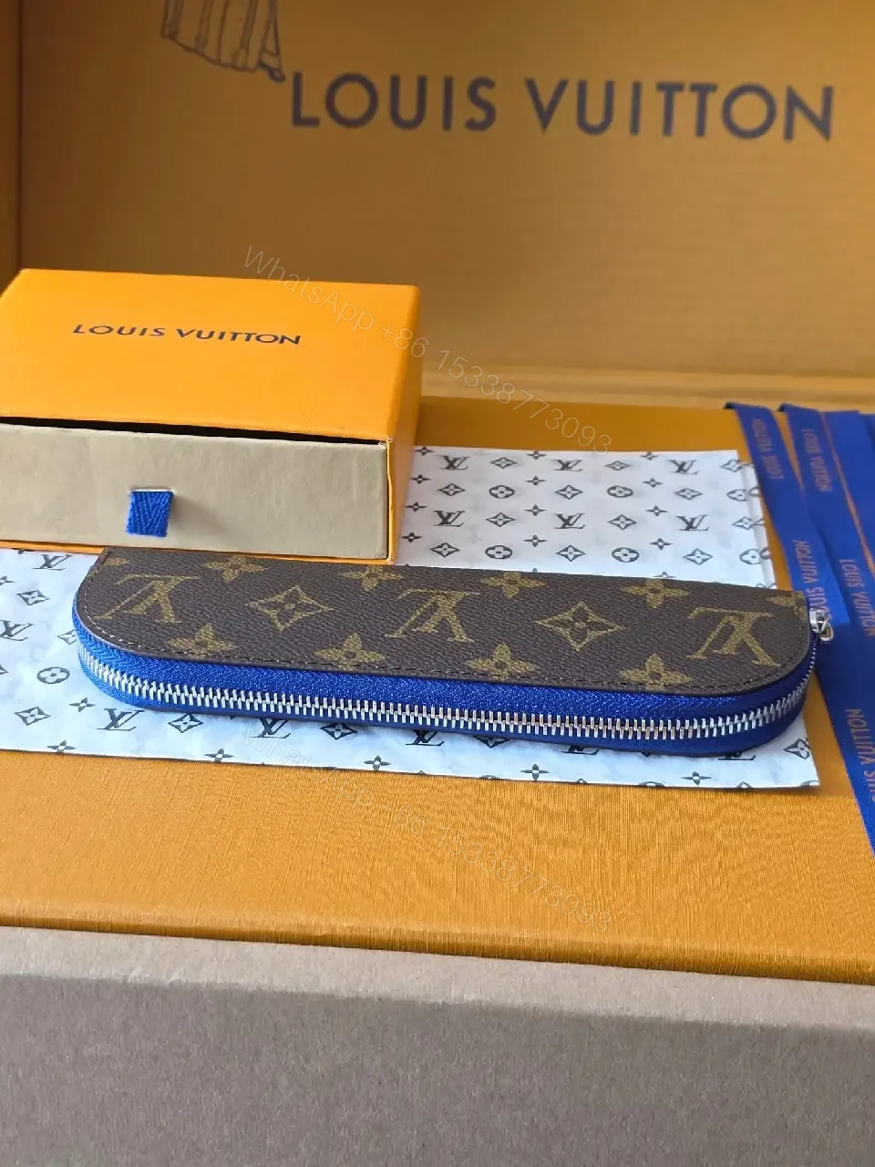 View 4 of Blue Zip Monogram Wallet Case: Compact Luxury Organizer