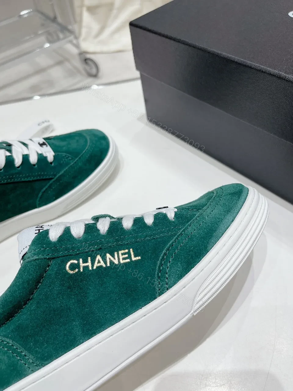 View 7 of Green Suede Sneakers with Signature Detailing, Luxe Casual Wear