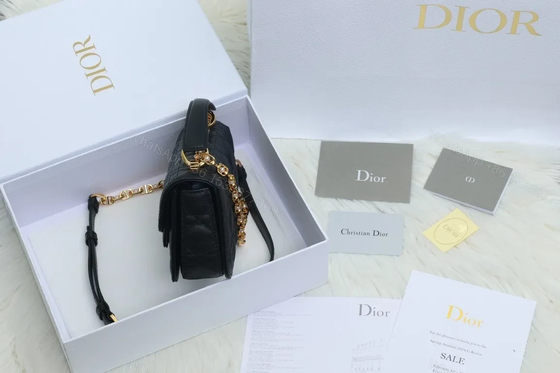View 3 of Black Micro-Quilt Leather Shoulder Bag with Gold Hardware