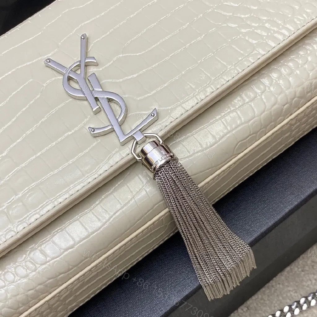 View 2 of Croc-Texture Clutch with Gunmetal Monogram Accent