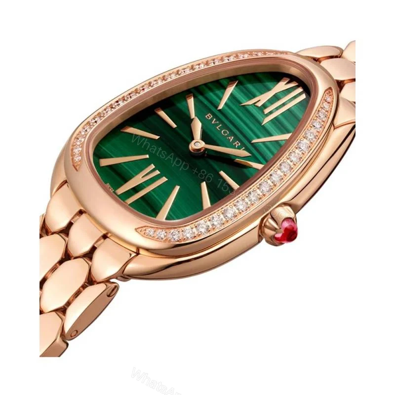 View 4 of First Copy Bvlgari Serpenti Rose Gold Green Dial Women’s Analog Watch