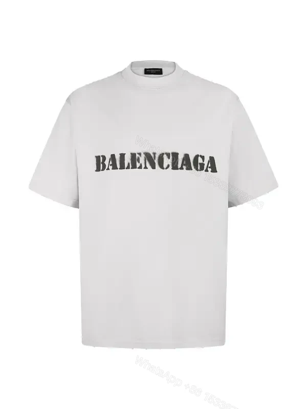 White Distressed BALENCIAGA Logo Tee Loose-fit Crewneck Short Sleeve T-shirt — view 1