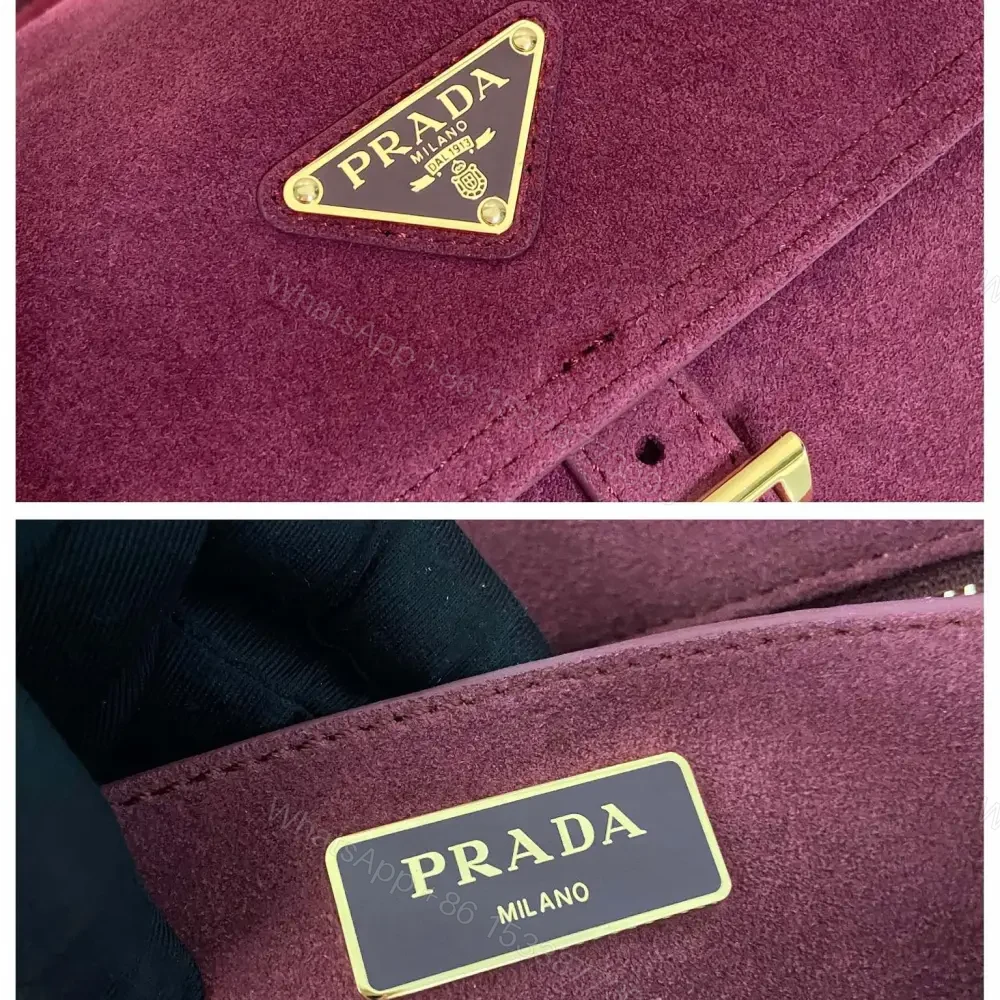 View 8 of 高仿Prada*Explore系列1BD394麂皮郵差包中號酒紅色免檢版
