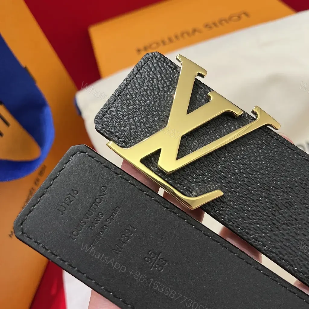 View 6 of Black Leather Belt Geometric Gold Buckle Formal Style
