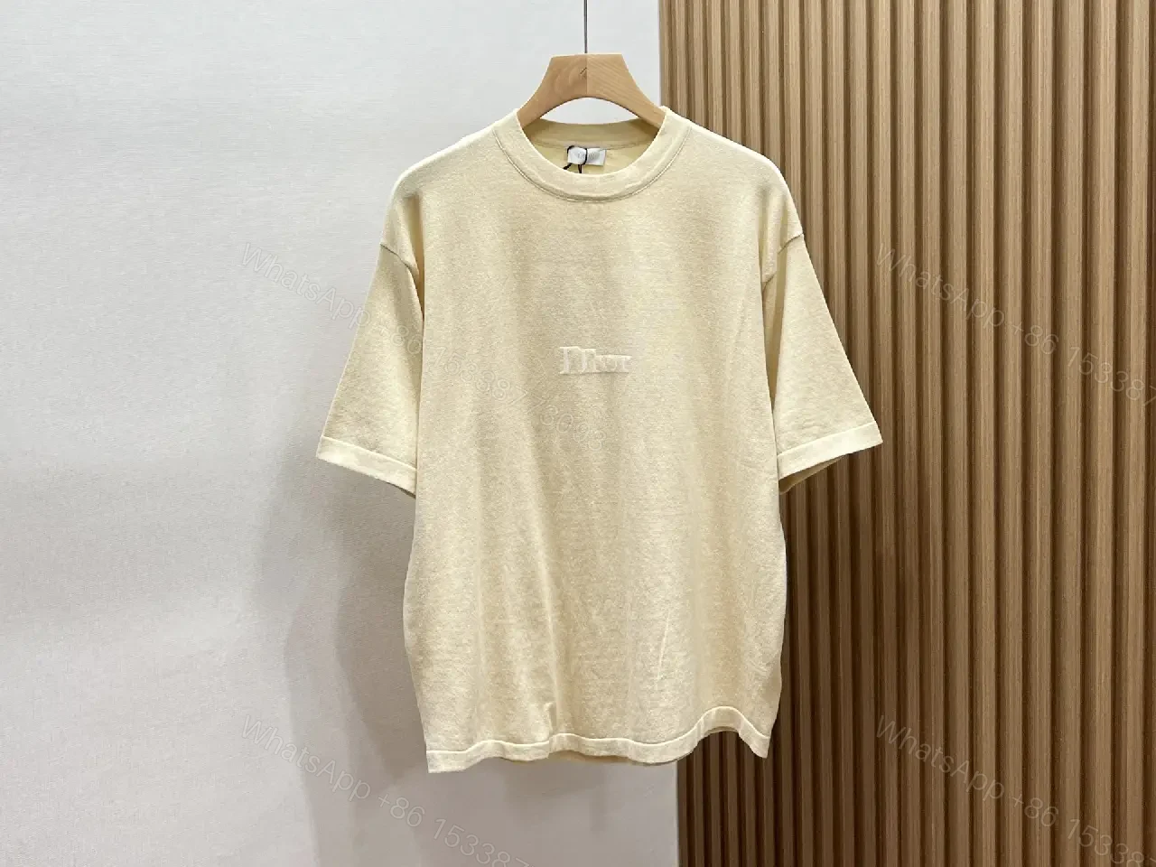 View 8 of Light Beige Cotton Knit Tee - Casual Relaxed Fit Short Sleeve