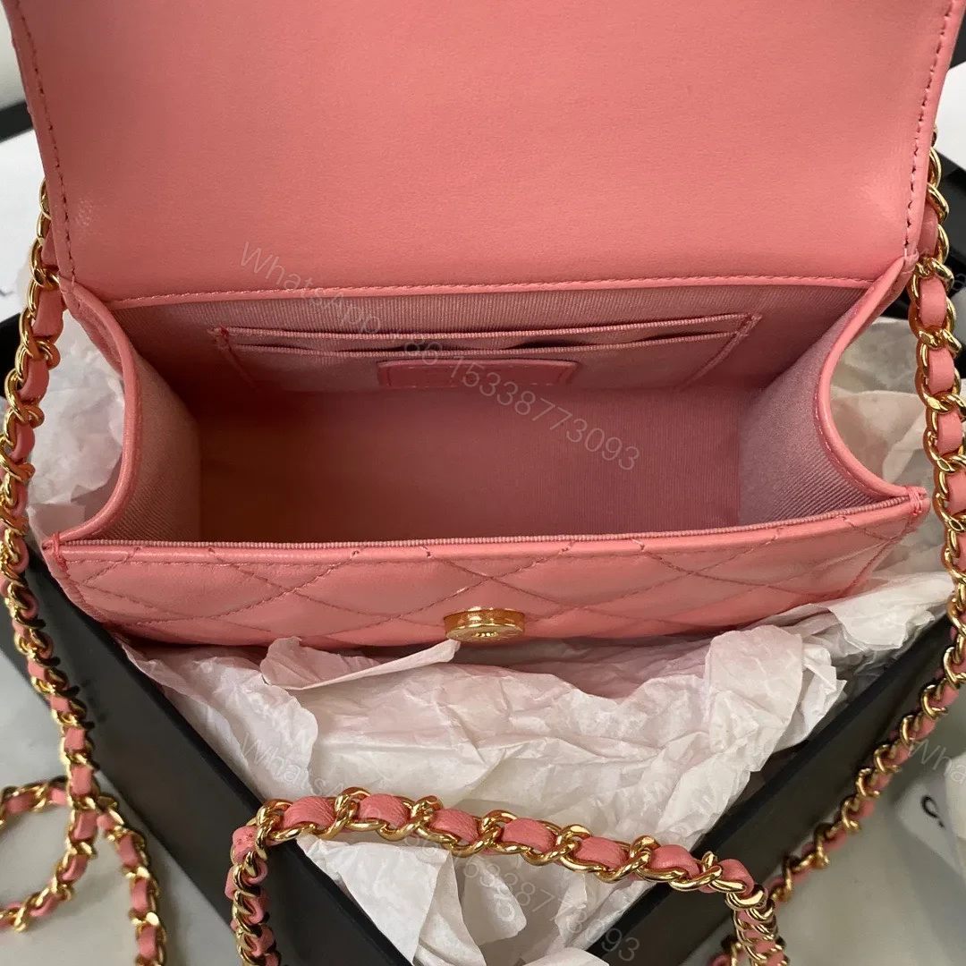 View 6 of Chanel Woc Pink Handbags With Pearl Handle 11.5×14.5×5.5cm