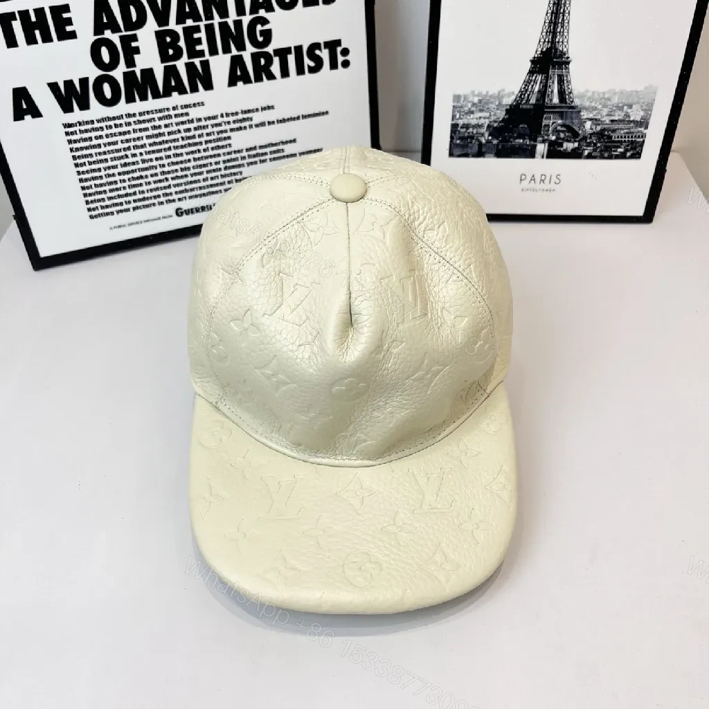View 7 of White Embossed Cap with Subtle Monogram Texture (Casual Luxury)
