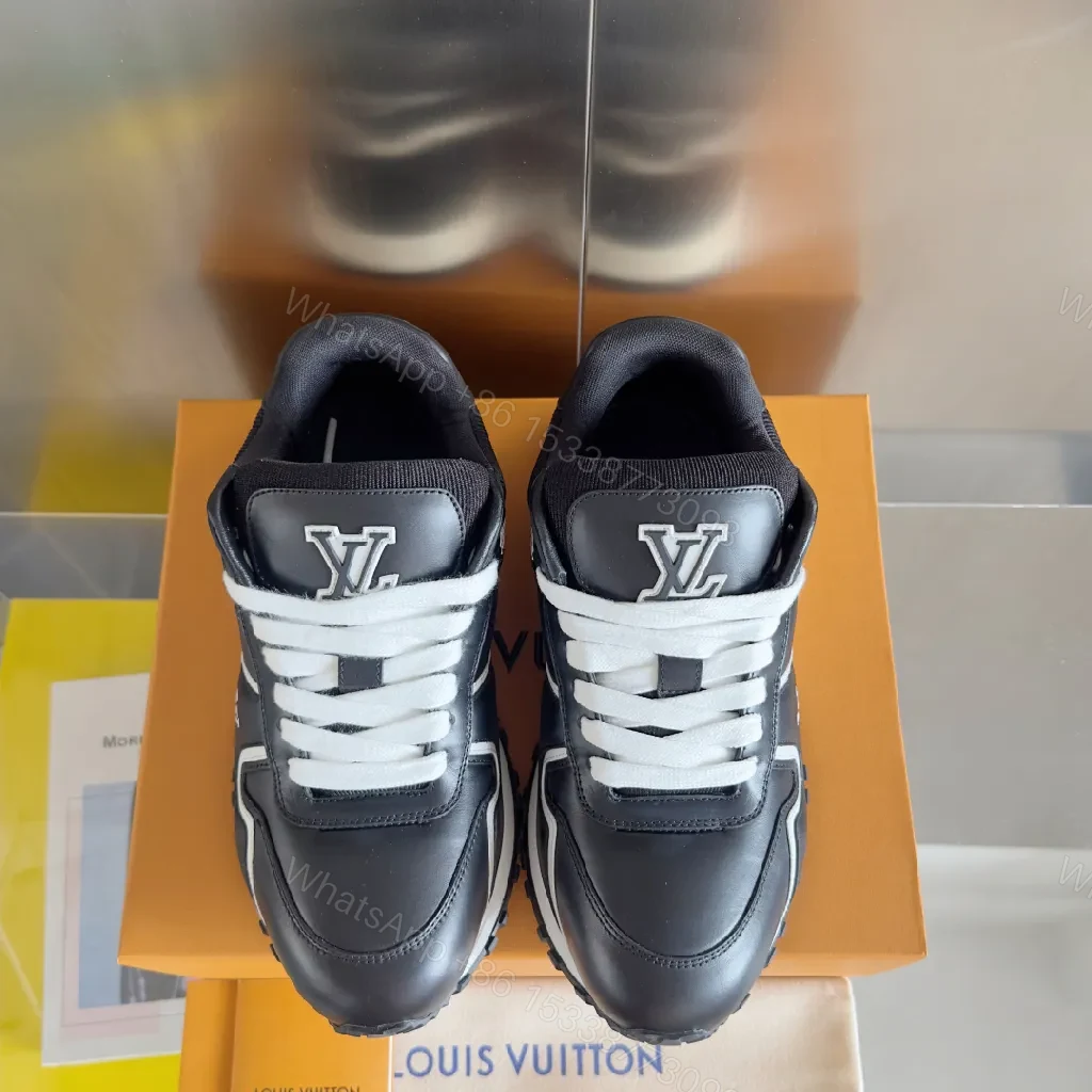 View 5 of Dynamic Runner: Black & White Leather-Sculpted Comfort Sneakers