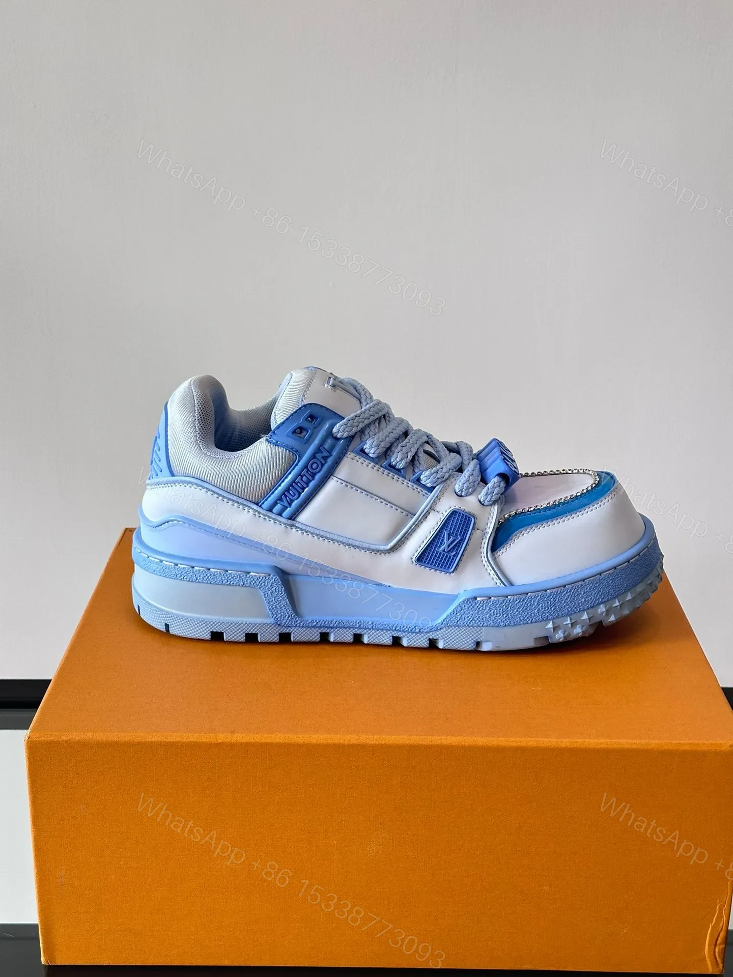 View 6 of LV Men Light Blue Leather And Fabric Sneakers