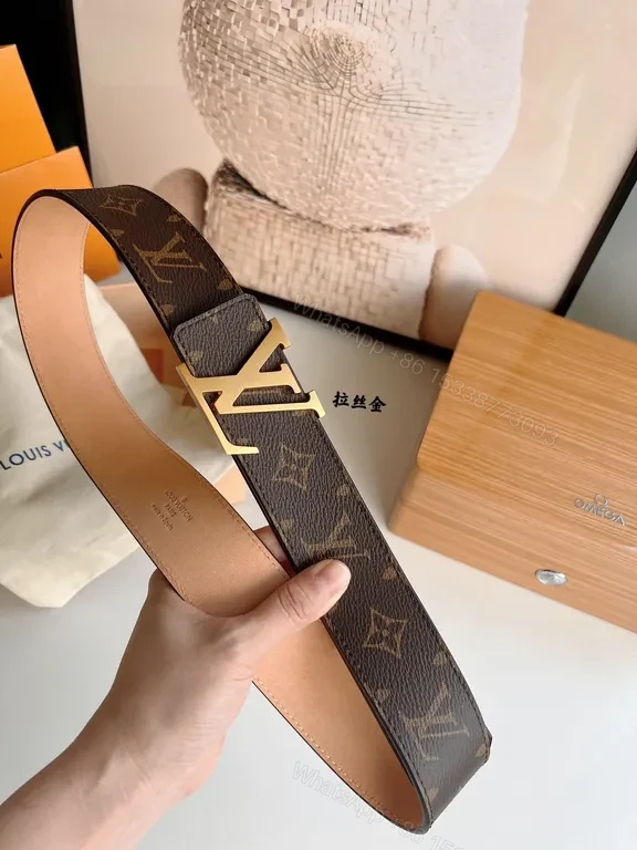 View 5 of Louis Vuittonâ€“Inspired Monogram Belt with Gold Buckle