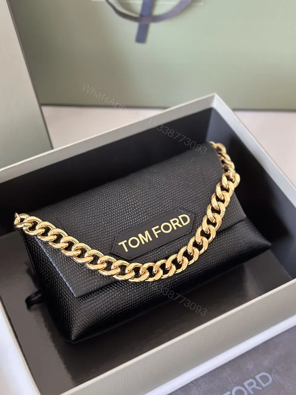 View 4 of Chic Black Leather Wallet with Gold Chain: Luxury, Compact