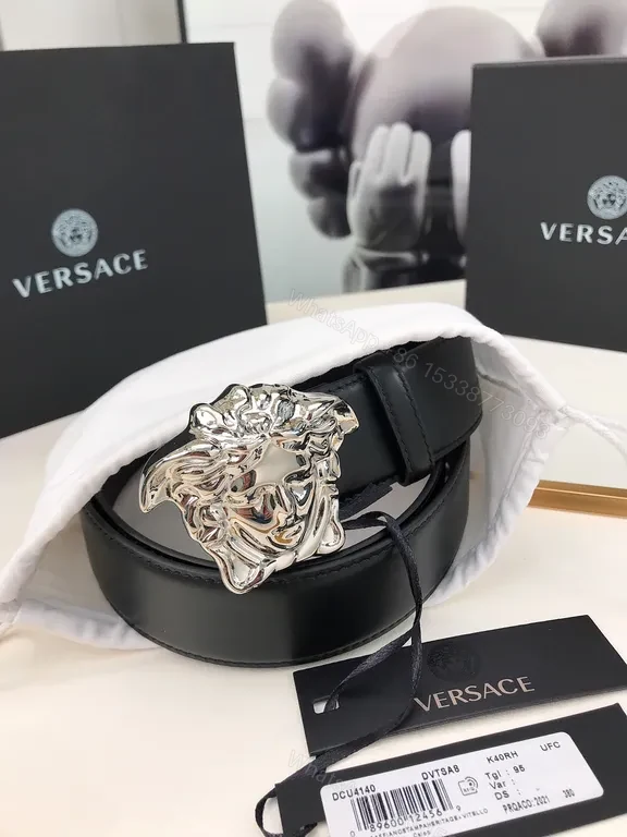 View 7 of Versace Medusa Buckle Leather Belt â€” Timeless Luxury Accessory