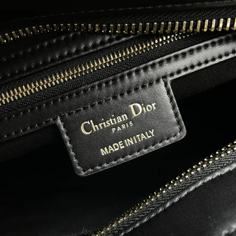 View 5 of Chic Black Quilted Mini Bag with Gold Dior Charms, All-Day Luxury