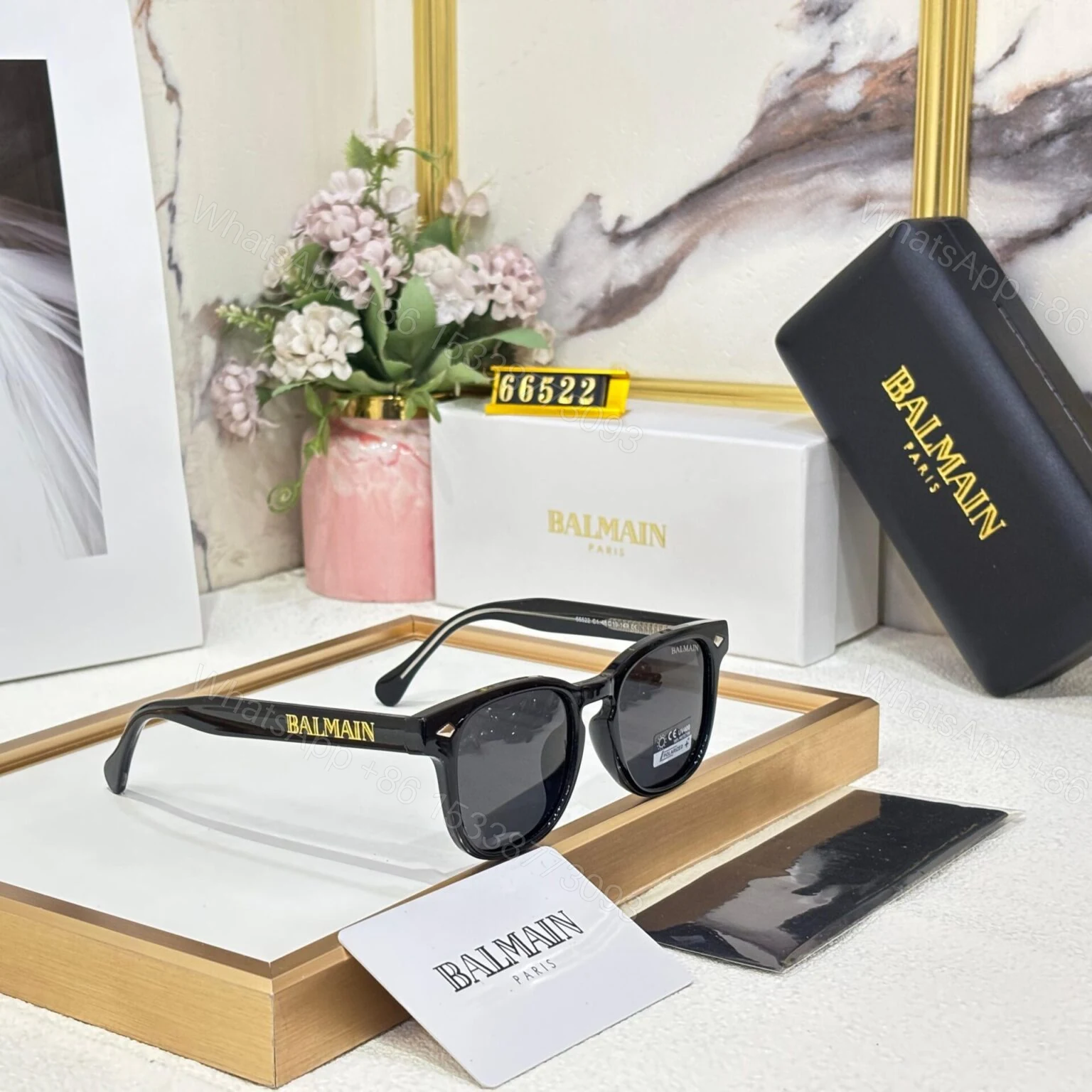 View 3 of Balmain Wayfarer Polarized Sunglasses Black