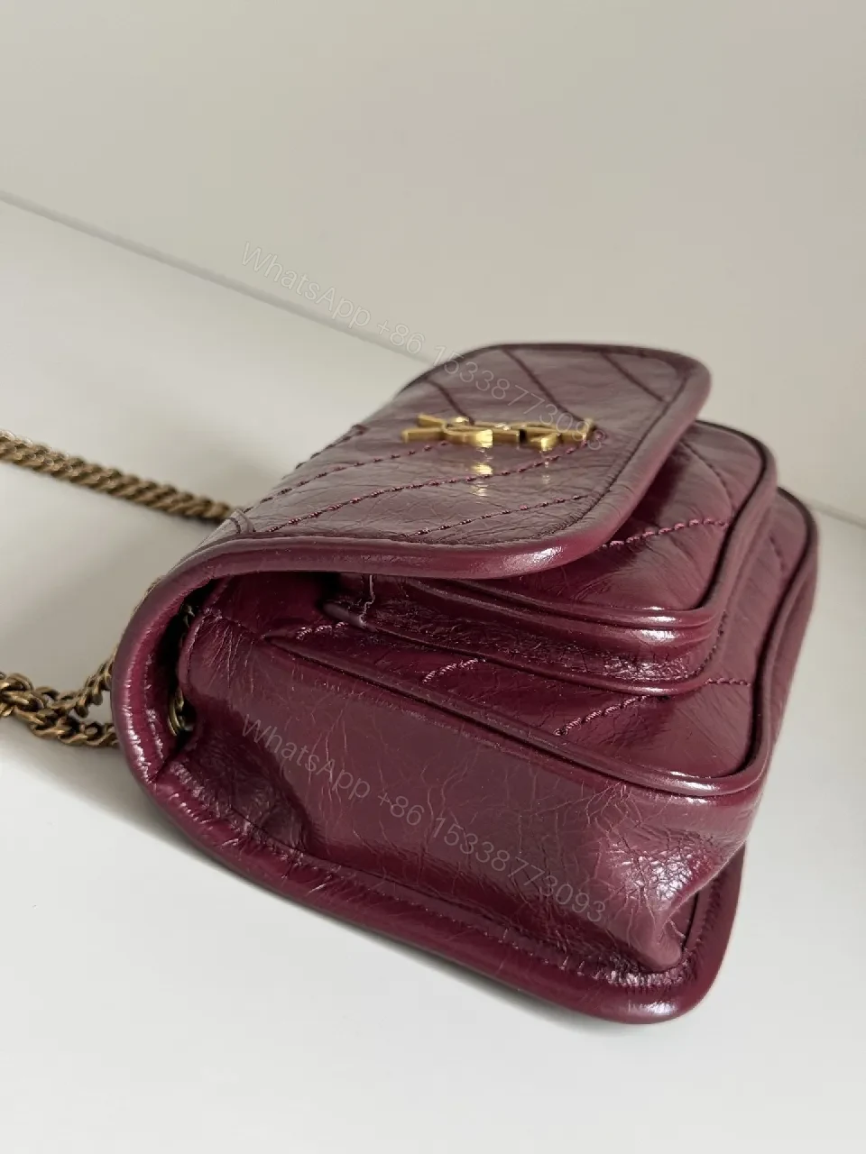 View 7 of Rich Purple Textured Leather Camera Bag with Gold Hardware