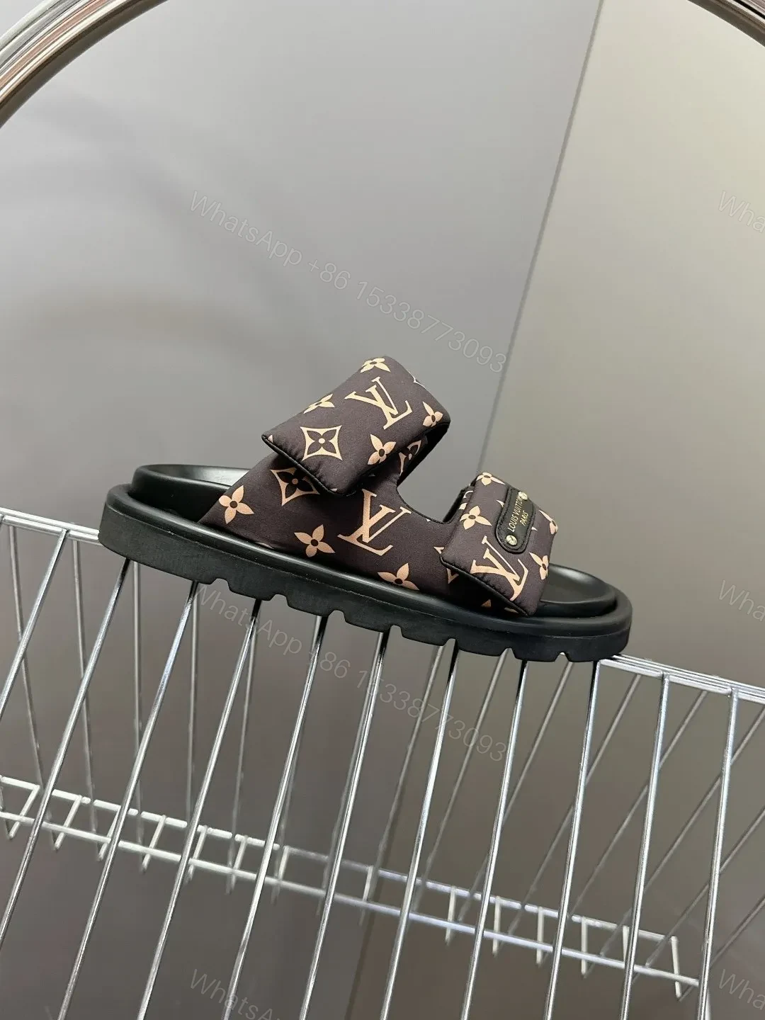View 6 of LV Women Black Brown Patterned Fabric Sandals