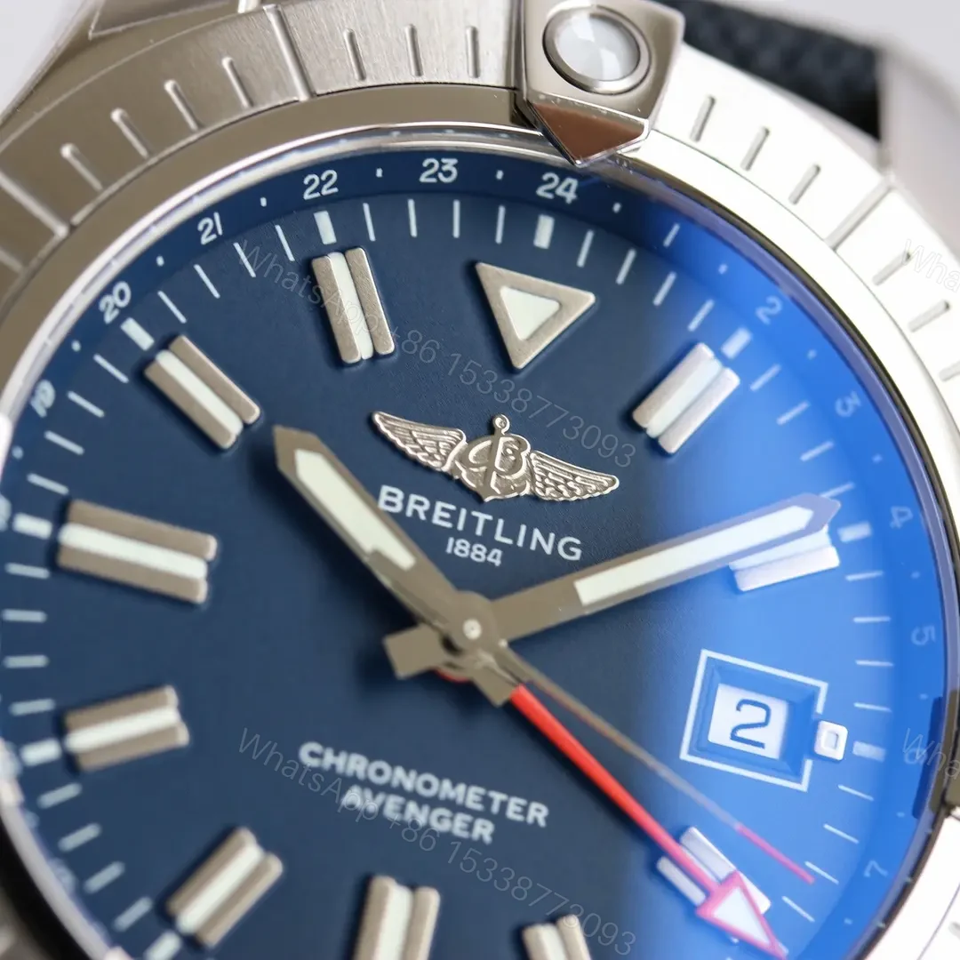 View 6 of V7 Factory Breitling Avenger Automatic GMT 45 – Blue Dial with Stainless Steel Case and Black Strap