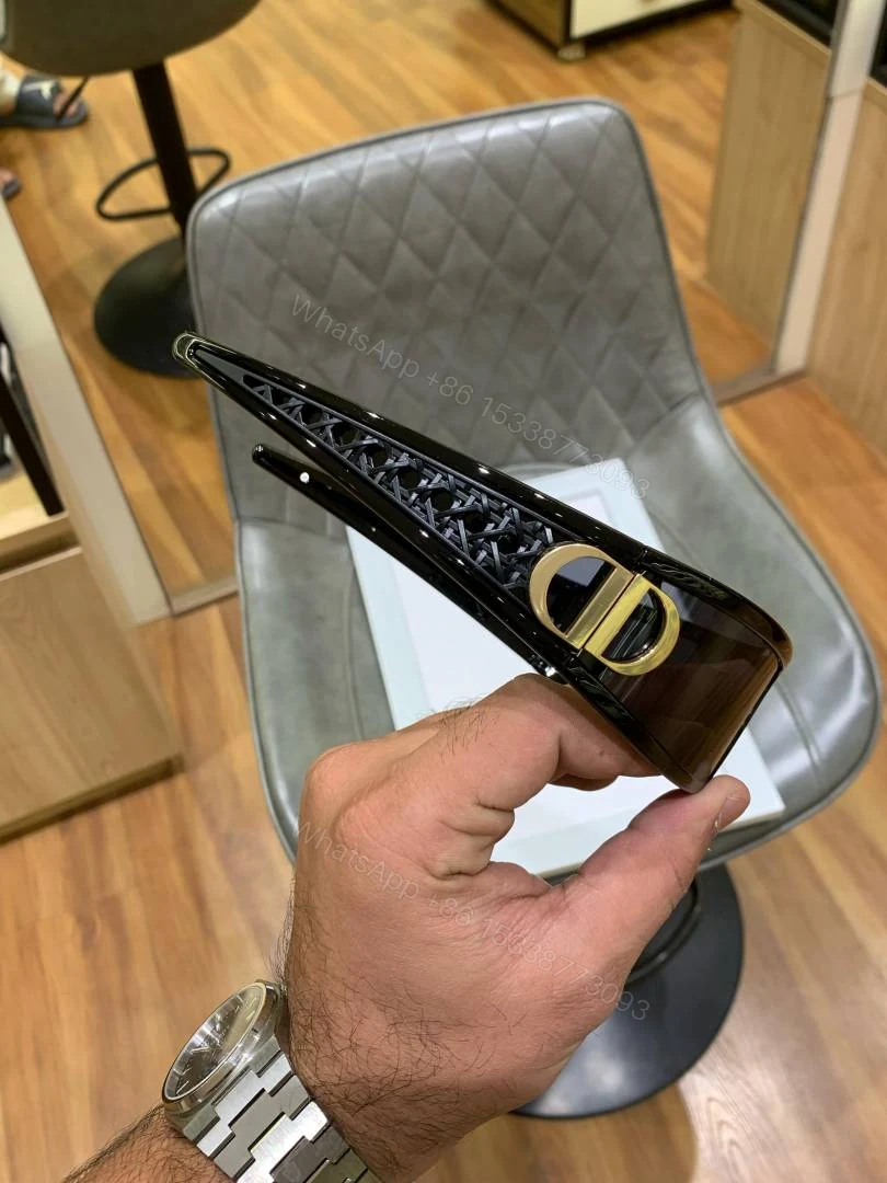 View 4 of First Copy Dior Black Square Sunglasses Gold Logo Premium Unisex UV Protection