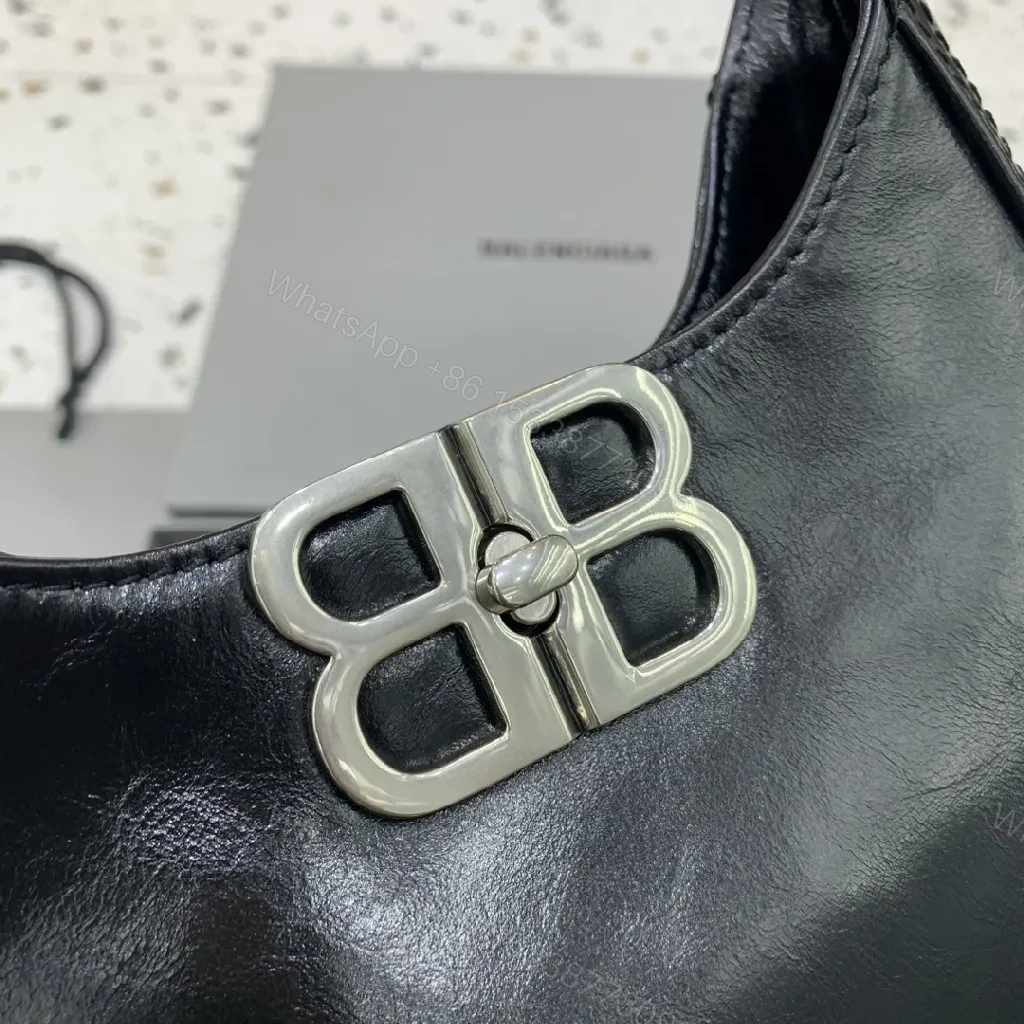 View 8 of Chic Black Leather Mini Bag with Double-B Clasp