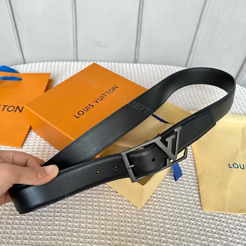 Black Leather Belt, Matte LV Buckle, Timeless, Premium Everydaywear — view 1