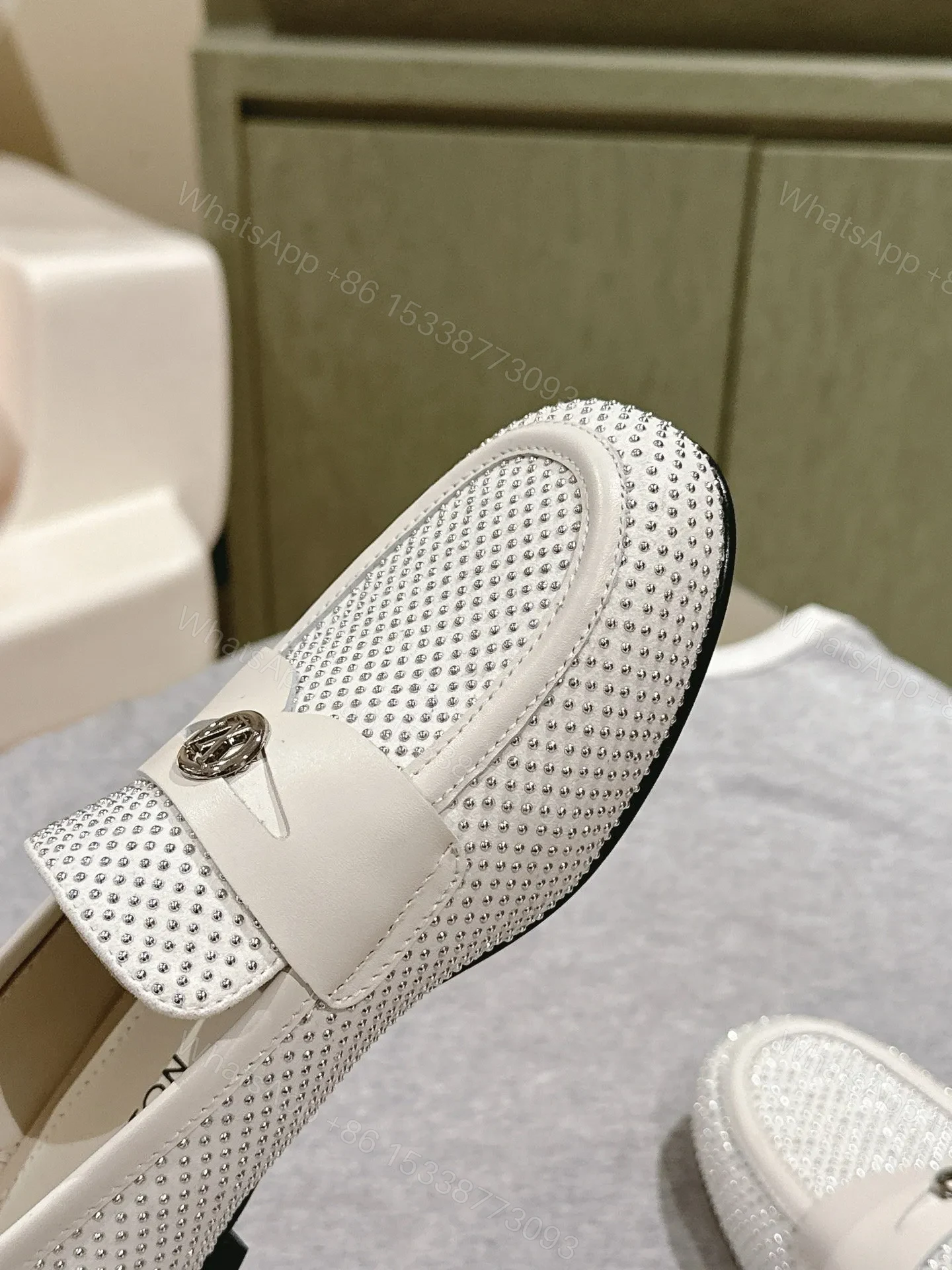 View 6 of LV Women White Leather Studded Loafers